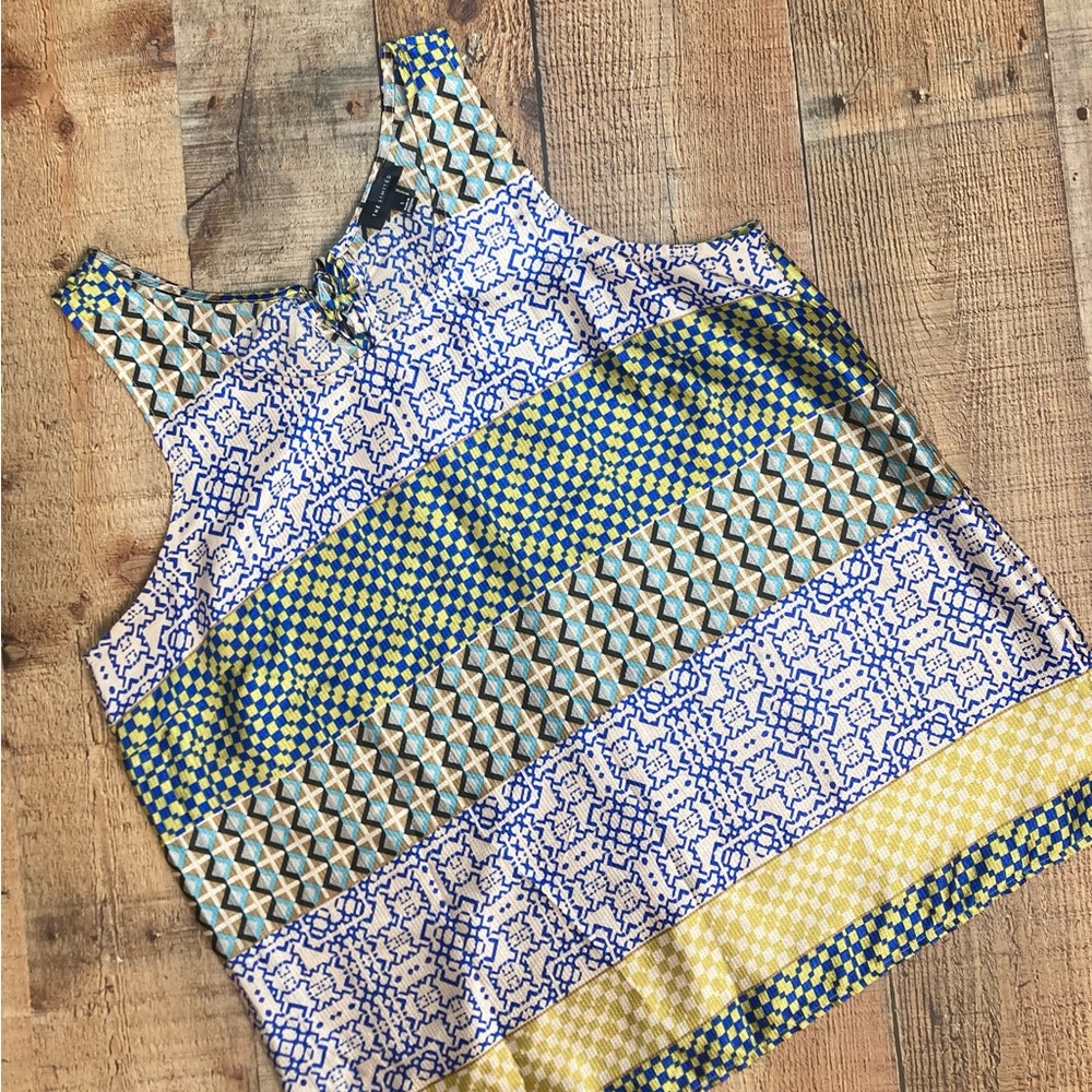 Sleeveless Patterned Striped Tank Top - Blue, Yellow, Cream